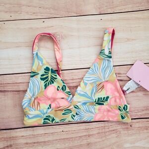 NEW Rip Curl Bikini Top‎ Womens Small Pink Hawaiian Swim Top Tropical Beach